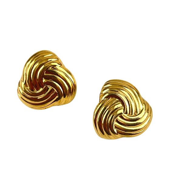 Vintage Gold-Tone Knot Clip-On Earrings Textured Woven Design Classic Style - Picture 2 of 6